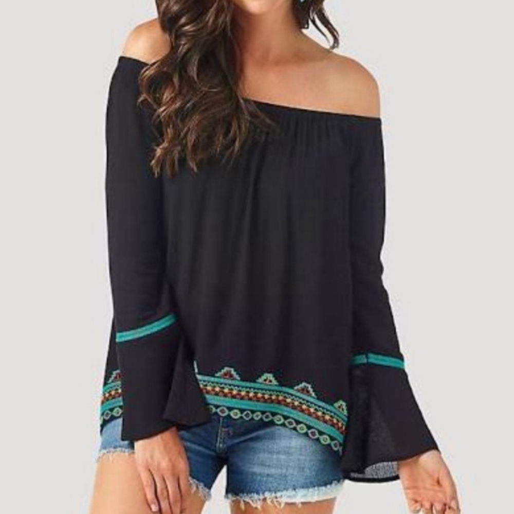 Wrangler Retro Bell Sleeve Off Shoulder Top
